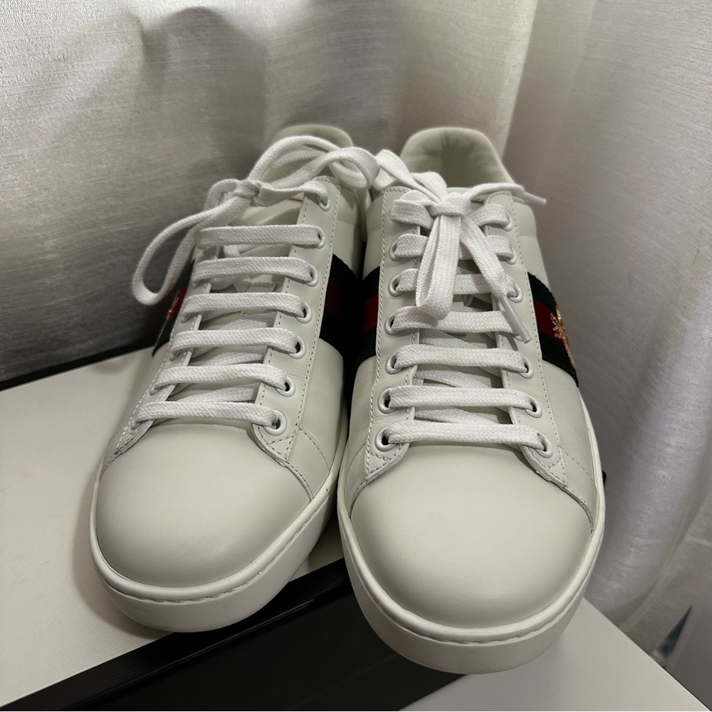 NEW Gucci new ace leather white sneakers bee size 38.5 - Picture 2 of 7